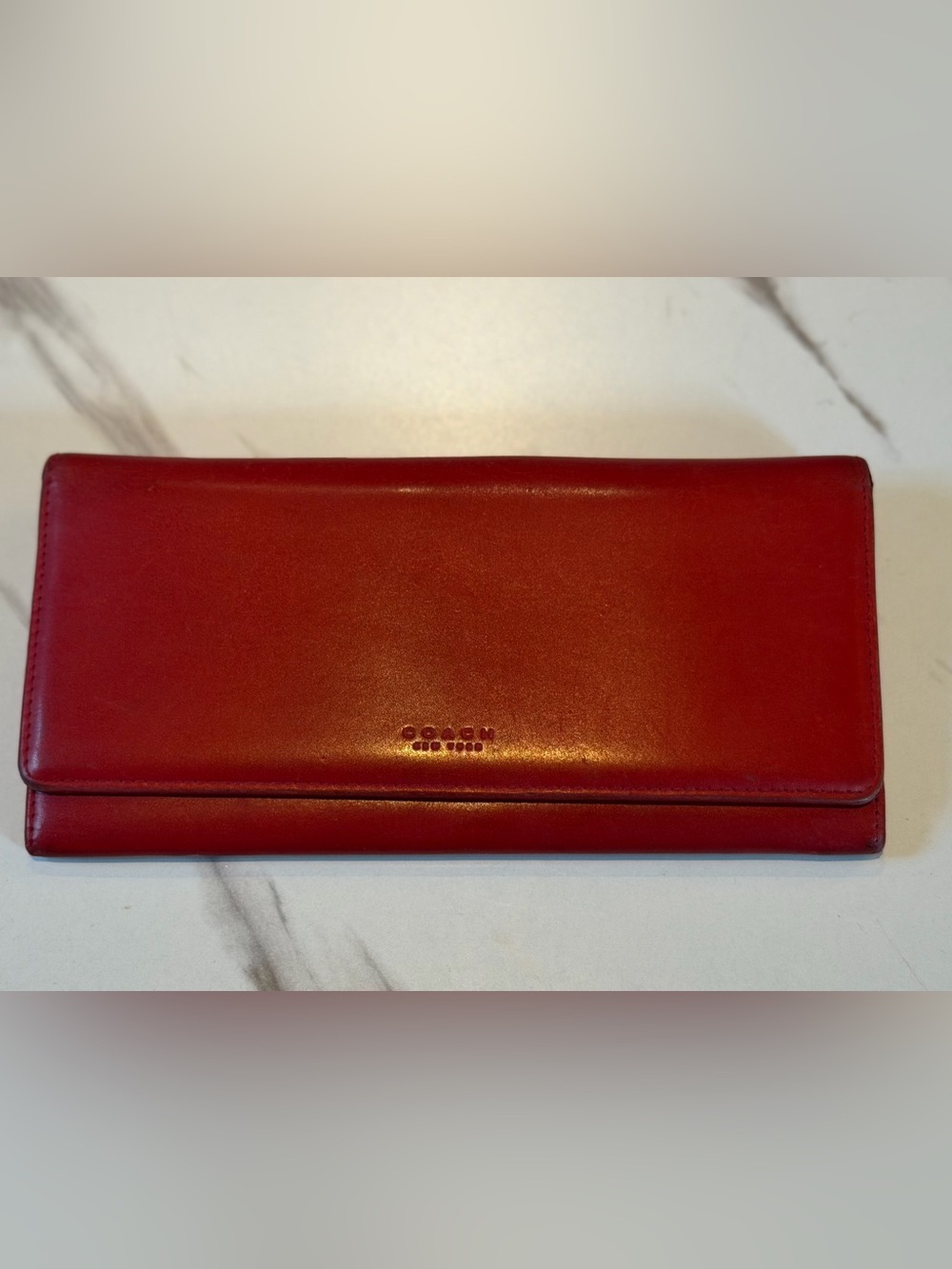 Coach Vintage Continental RED Leather Long Wallet with Logo Stamp